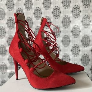 BRAND NEW Red Strappy Fashion Nova Pumps